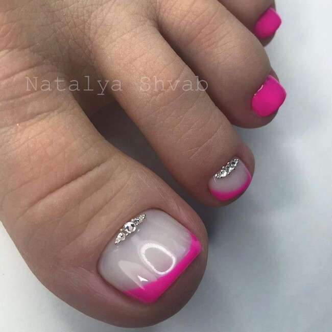 72 Cute Toe Nail Designs — Bright Pink French Pedicure