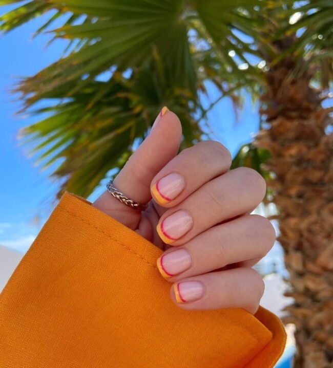 38 Short Summer Nails 2022 — Peach and Pink French Short Summer Nails