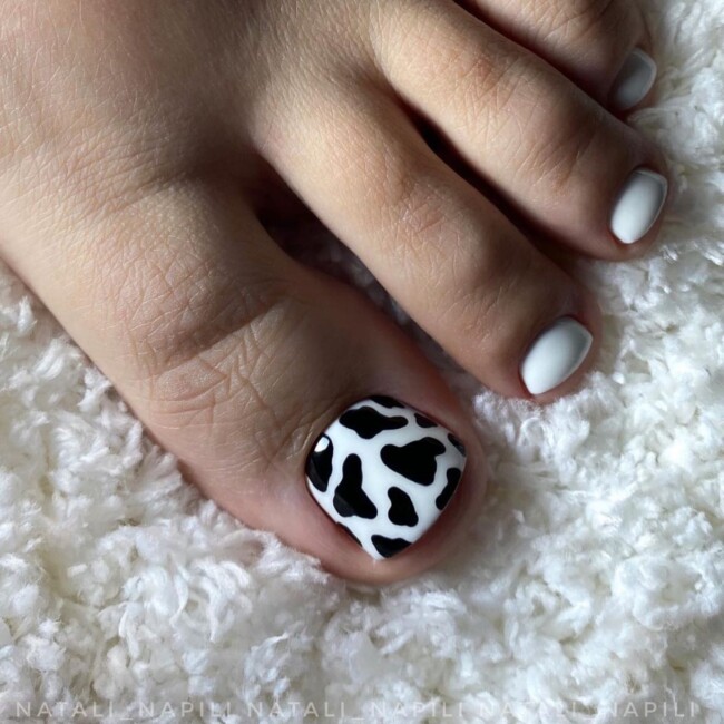 72 Cute Toe Nail Designs — Cow Print Pedicure