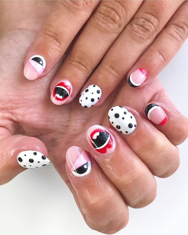 47 Best Spring Nails That Goes With Everything — Polka Dot & Lip Nail Art