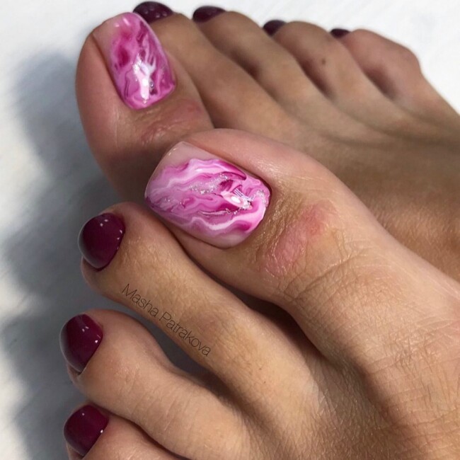 72 Cute Toe Nail Designs — Pink Marble Pedicure