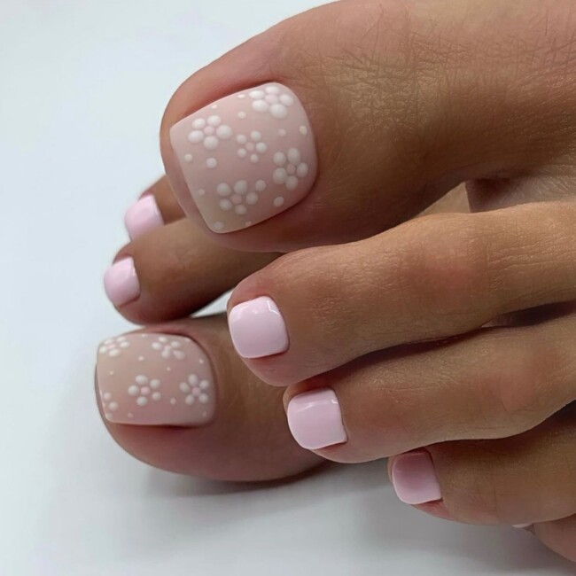 72 Cute Toe Nail Designs — Flower Light Pink Pedicure Design