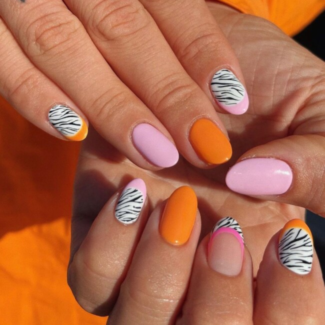 47 Best Spring Nails That Goes With Everything — Pink, Orange and Zebra Nail Art