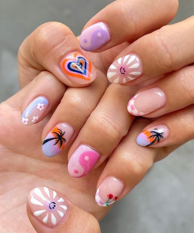 47 Best Spring Nails That Goes With Everything — Flower, Sunset & Yin-Yang Nail Art