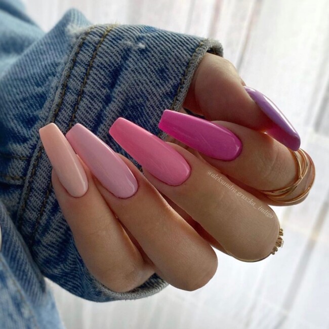 44 Trendy Pink Nails For Every Outfit — Gradient Pink Acrylic Long Nails