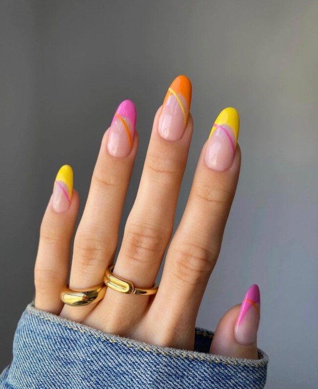 47 Best Spring Nails That Goes With Everything — Sherbet Colored French Tip Nails