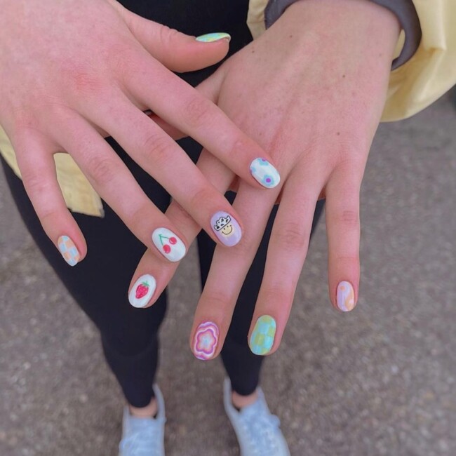 47 Best Spring Nails That Goes With Everything — Cherry, Cowboy, Check, Strawberry Mixed Nail Art