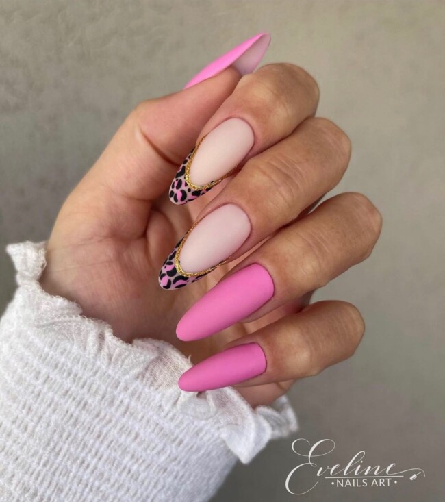 44 Trendy Pink Nails For Every Outfit — Pink Cheetah French & Pink Nails