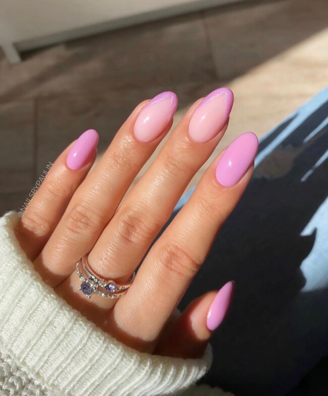 44 Trendy Pink Nails For Every Outfit — Soft Pink & Glitter Pink Tip Nail Art