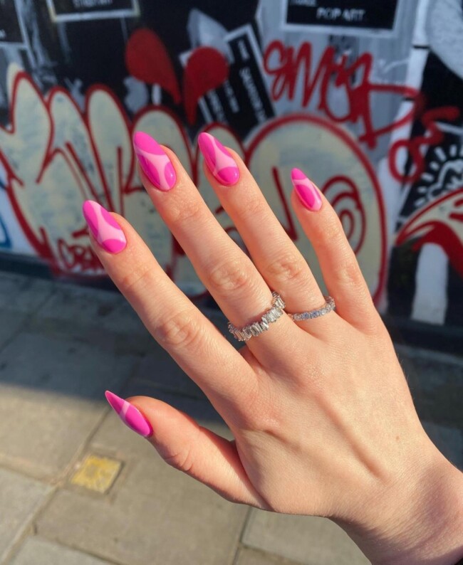 44 Trendy Pink Nails For Every Outfit — Shades of Pink Abstract Nail Art