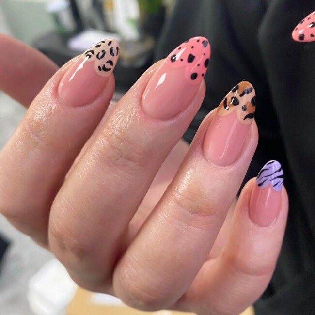 47 Best Spring Nails That Goes With Everything — Different Color Animal Print Tip Nail Art