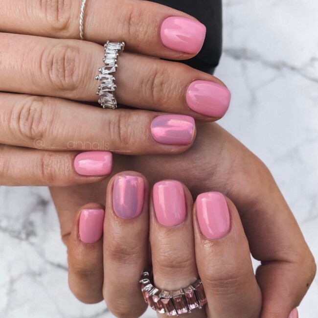 44 Trendy Pink Nails For Every Outfit — Aurora Pink Short Nail Art