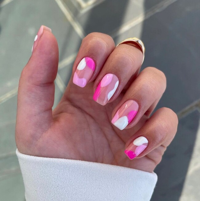 44 Trendy Pink Nails For Every Outfit — Pink and White Abstract Nails