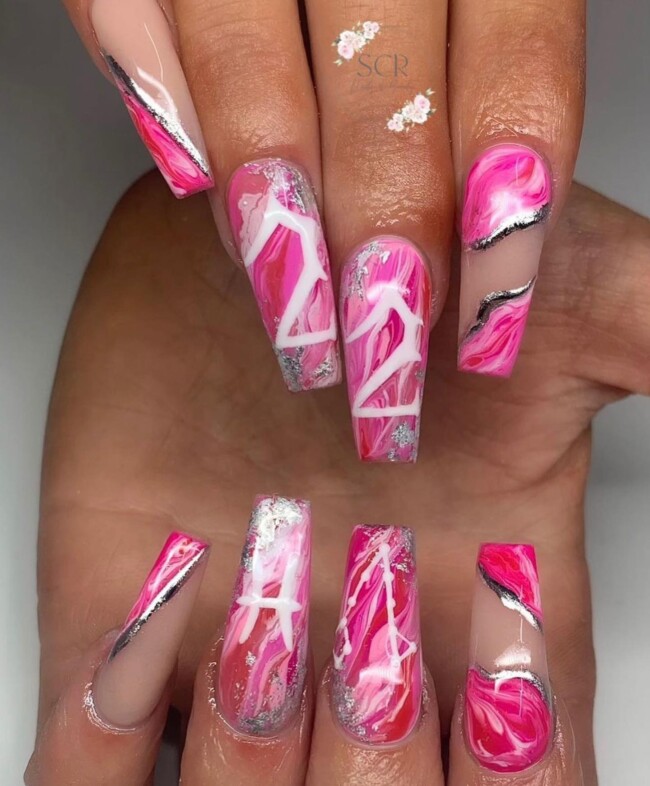 44 Trendy Pink Nails For Every Outfit — Pink Marble Nail Art