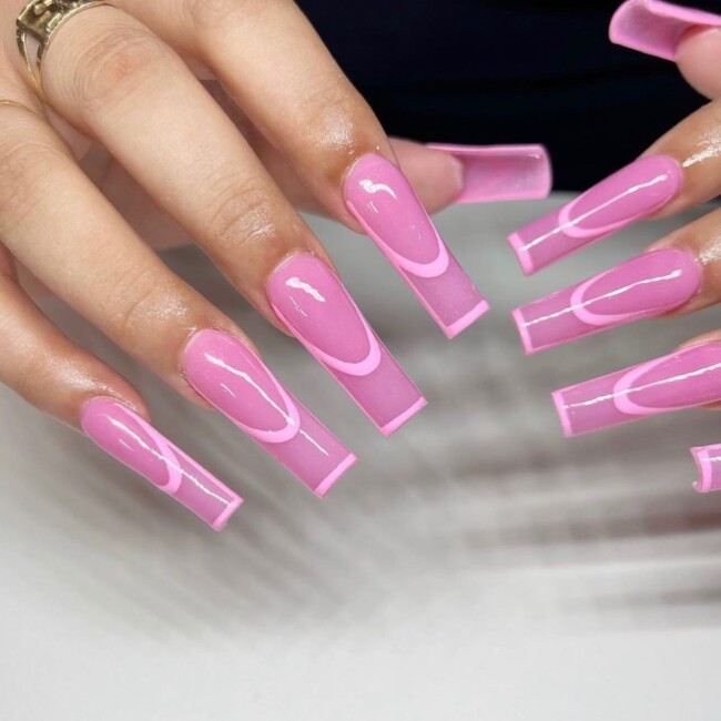 44 Trendy Pink Nails For Every Outfit — Acrylic Pink Jelly French Nail Art