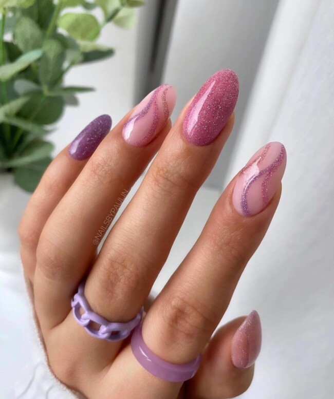 44 Trendy Pink Nails For Every Outfit — Shimmery Pink and Purple Nail Art