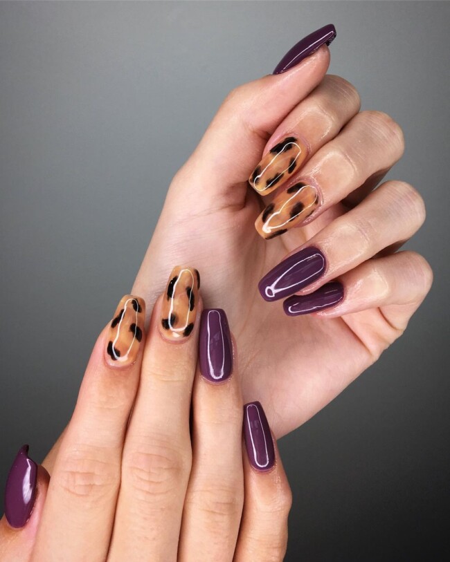 75 Ways to wear Tortoiseshell Nails — Purple & Tortoiseshell Nails