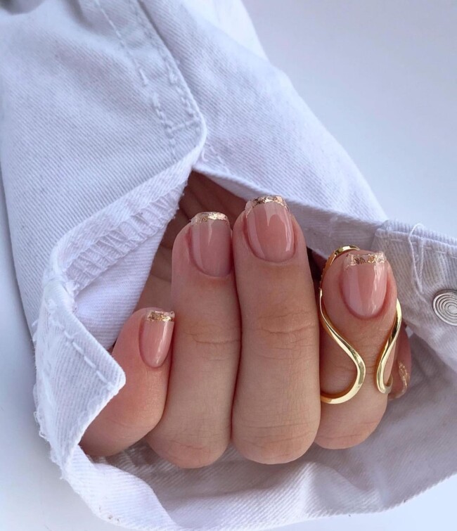 35 Modern Simple French Tip Nails — Glitter Gold French Tip Nails