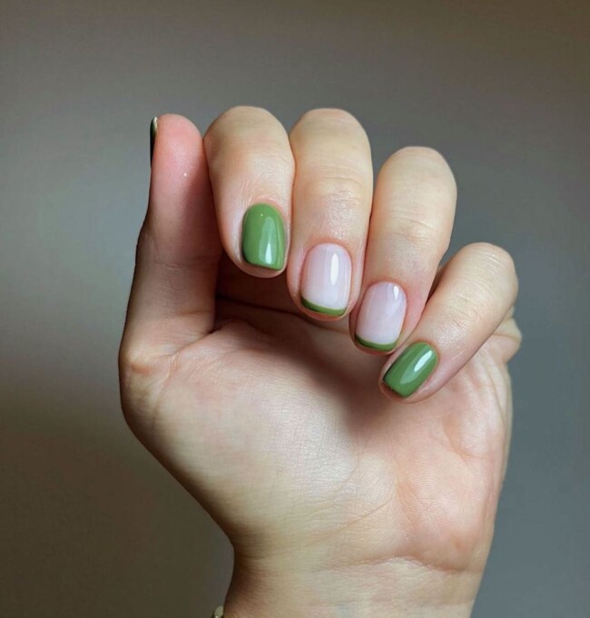 35 Modern Simple French Tip Nails — Green Nails + Green Tip French Nails