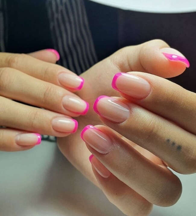 35 Modern Simple French Tip Nails — Bright Pink French Nails