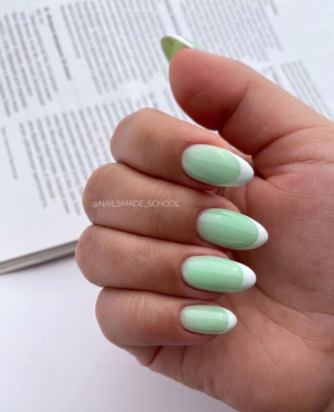 35 Modern Simple French Tip Nails — White Tip Pastel Green Nails