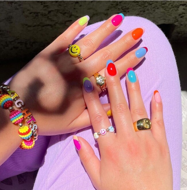 27 Best Summer Nail Colors — Skittle French Nails