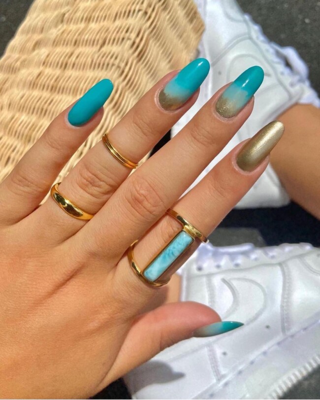 27 Best Summer Nail Colors — Gold and Turquoise Nails