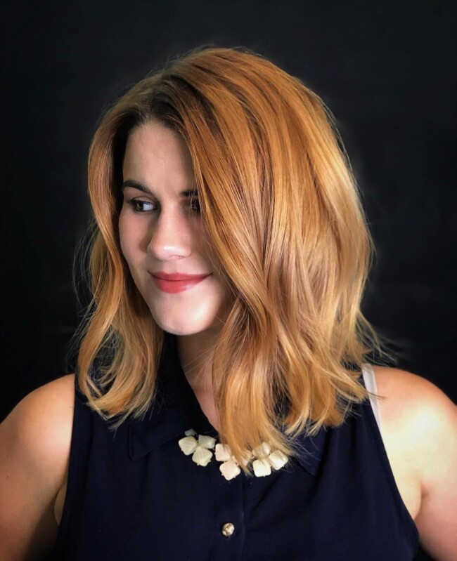 32 Shoulder Length Haircuts — Golden Copper Lob Haircut