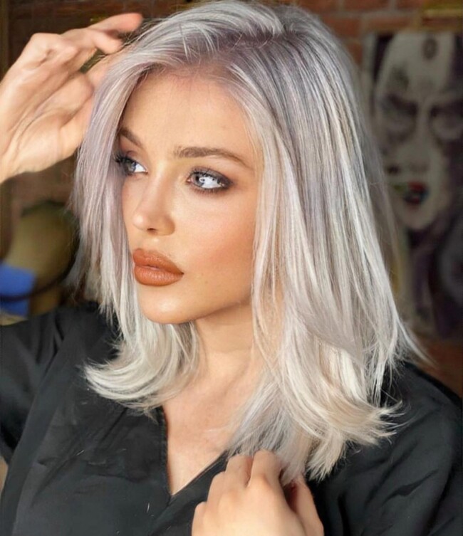 32 Shoulder Length Haircuts — Pearl Platinum Long Bob Haircut