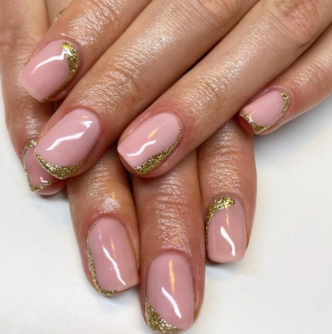 40 Nude Nail Designs For Any Occasion — Side Glitter Nail Art