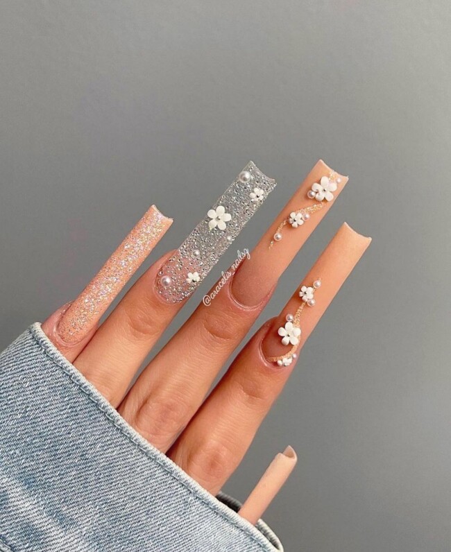 42 Hottest Acrylic Spring Nail Designs — Peach Textured Nail Design