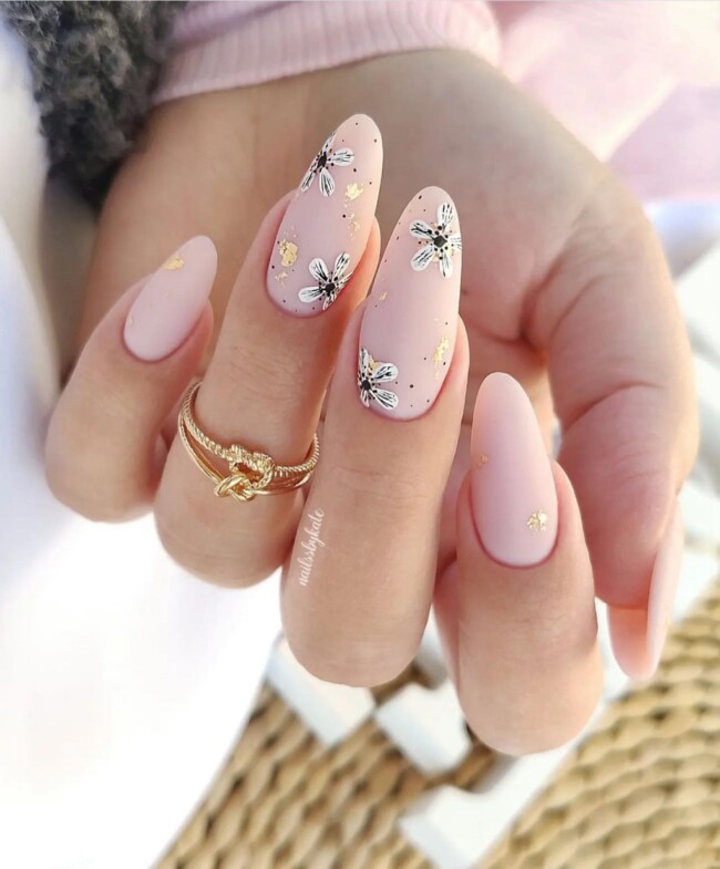 40 Nude Nail Designs For Any Occasion — Flower Nude Matte Nail Art