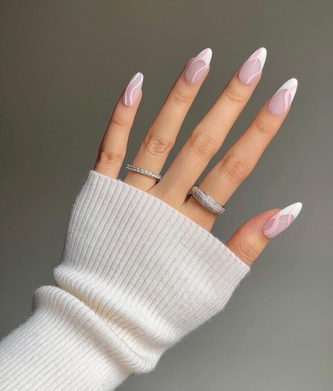 40 Nude Nail Designs For Any Occasion — Swirl French Tip Nails