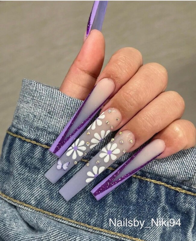 42 Hottest Acrylic Spring Nail Designs — Purple and Flower Nails