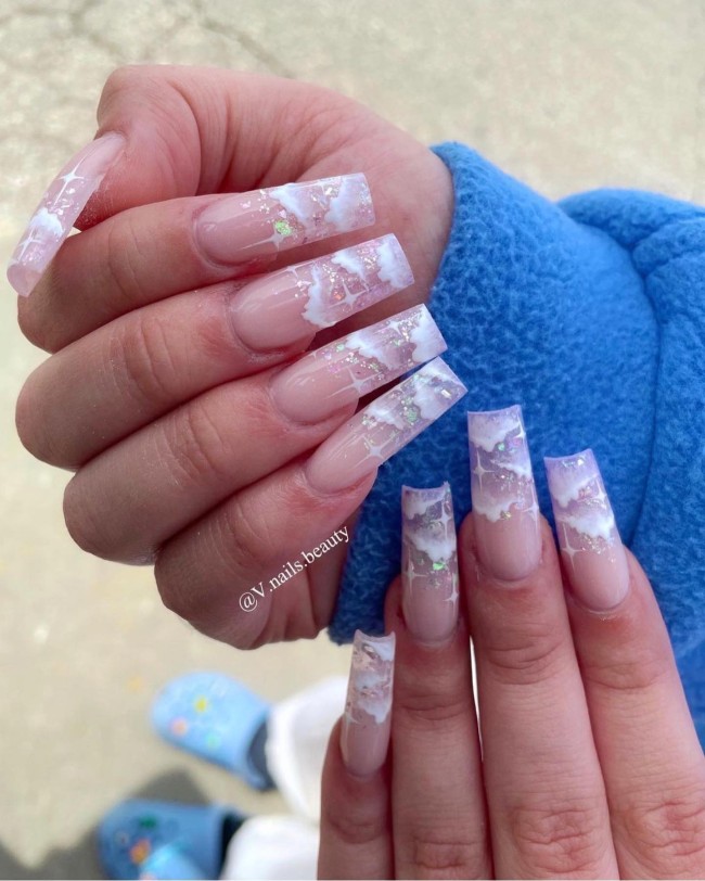 42 Hottest Acrylic Spring Nail Designs — Fluffy Cloud Nail Design