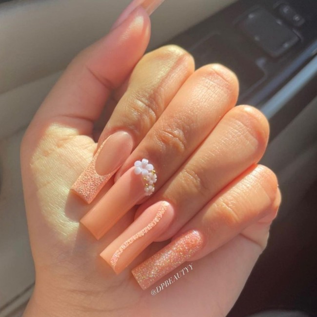 42 Hottest Acrylic Spring Nail Designs — Acrylic Peach Nail Design