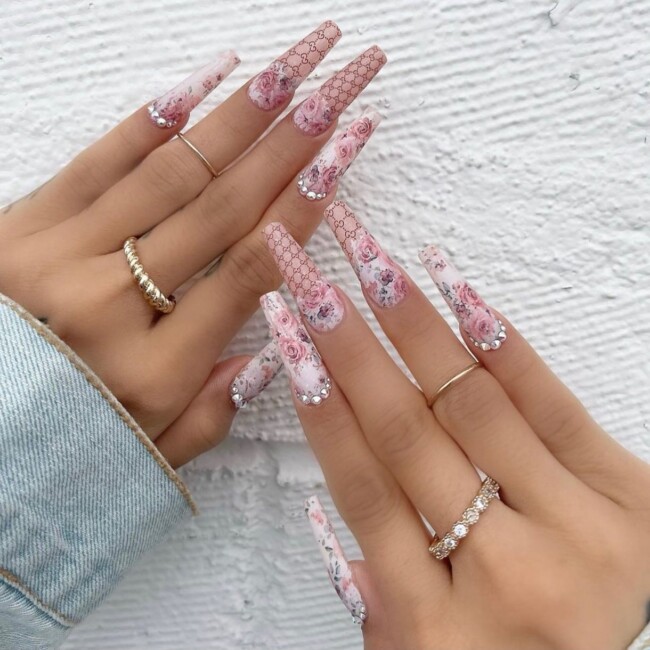 42 Hottest Acrylic Spring Nail Designs — Rose & Gucci French Tip