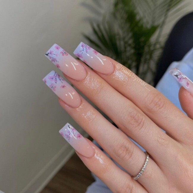 42 Hottest Acrylic Spring Nail Designs — Cherry Blossom Nail Design