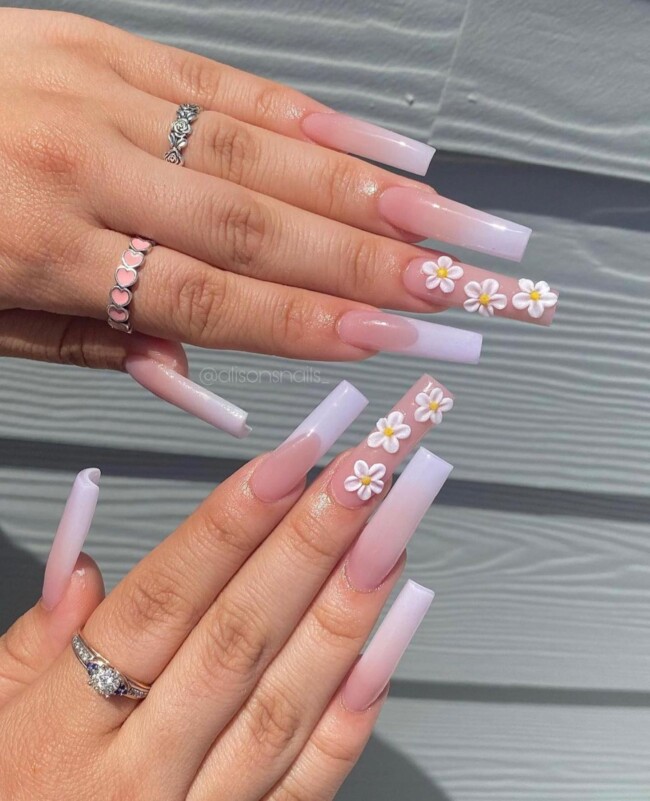 42 Hottest Acrylic Spring Nail Designs — White French Nude Nail Design