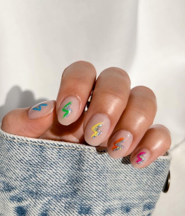 30 Best Spring Nail Colors and Designs — Colorful Lightning Short Nail