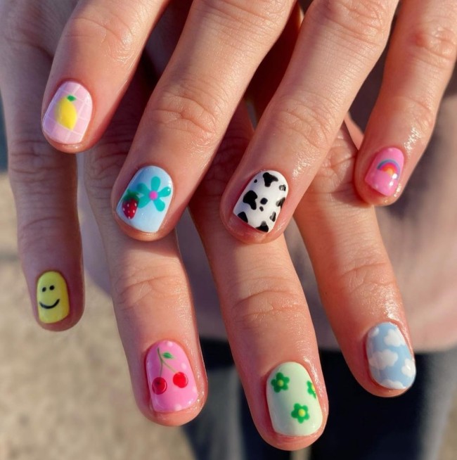 30 Mix and Match Short Nail Ideas — Cow Print, Flower & Fruity Nails