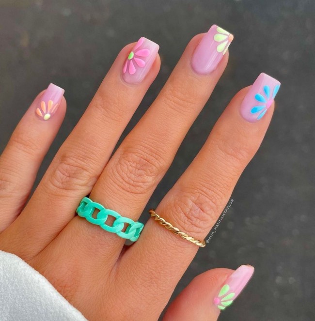 30 Mix and Match Short Nail Ideas — Flower Clear Base Nails