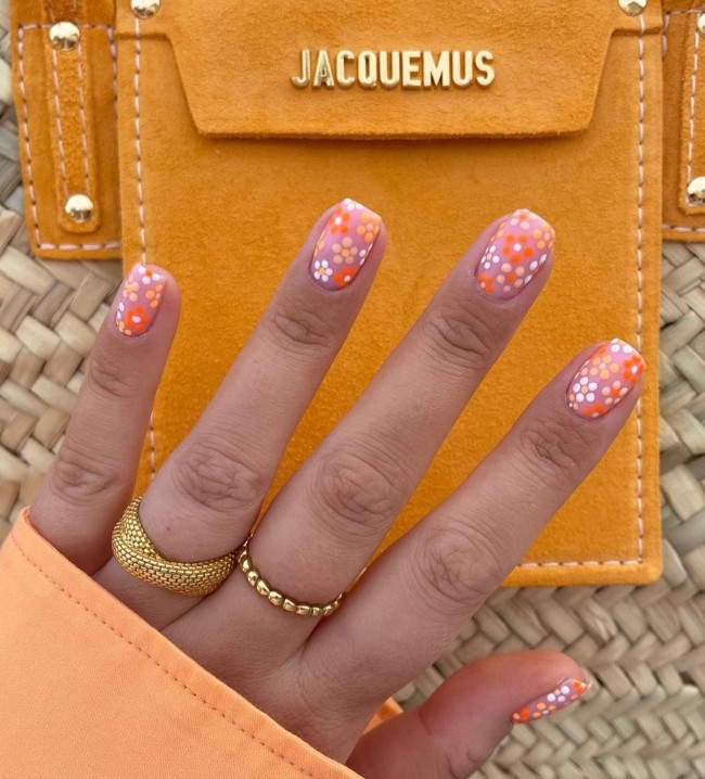 30 Mix and Match Short Nail Ideas — Colorful Flower Clear Base Nails