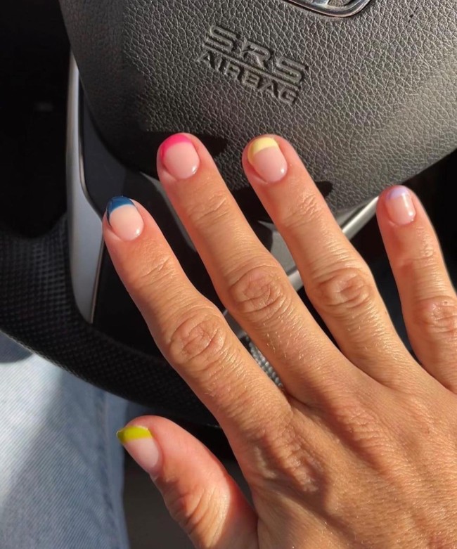 30 Mix and Match Short Nail Ideas — Different Color French Tip Nails