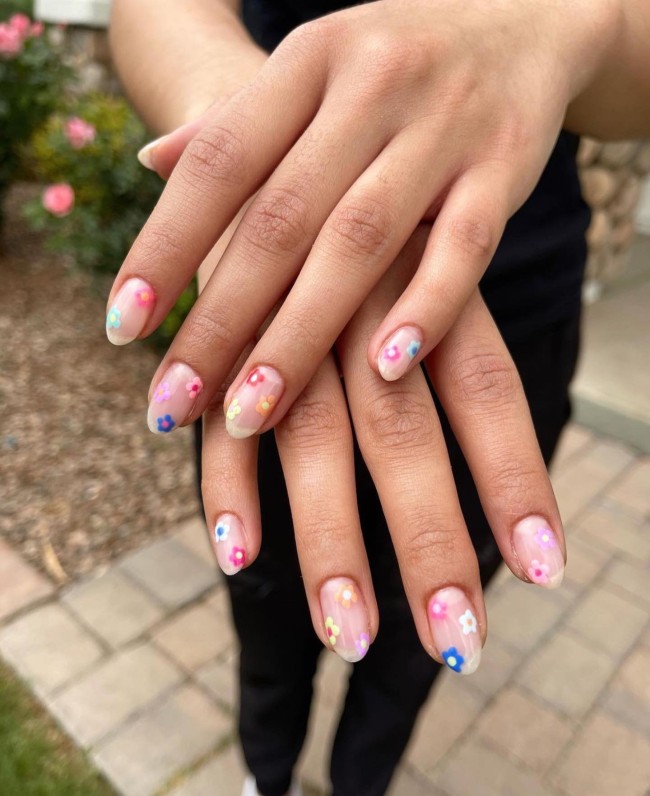 30 Mix and Match Short Nail Ideas — Pretty Flower Natural Nails