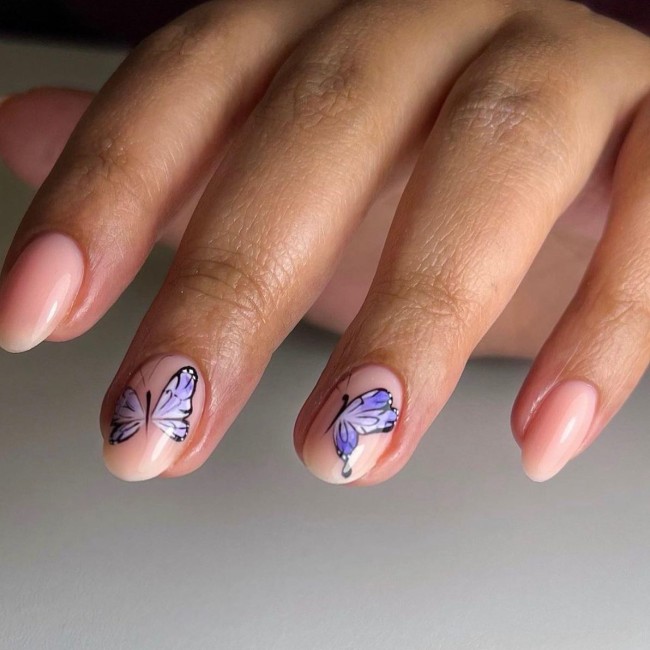 44 Cute Butterfly Nail Art Designs — Indigo Butterfly Short Nails