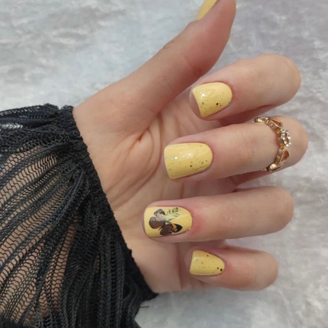 44 Cute Butterfly Nail Art Designs — Butterfly Yellow Short Nails