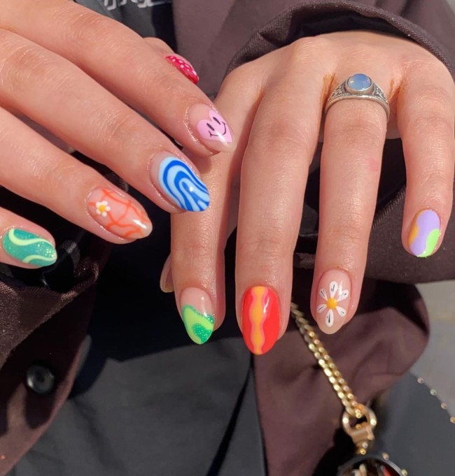 summer nails, summer nail trends, summer nail ideas, summer nail designs, summer nails 2022, vibrant nails, bright nails, nail art designs, colorful nails, mix and match nails, funky summer nails, colorful flower nails