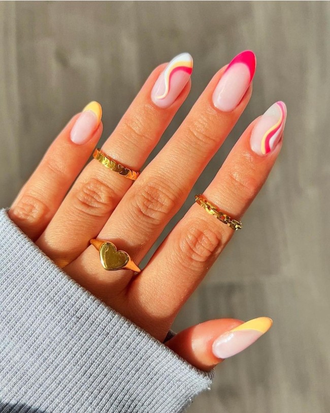 31+ Trendy Summer Nails to Make You Shine Colorful Rainbow Asymmetric