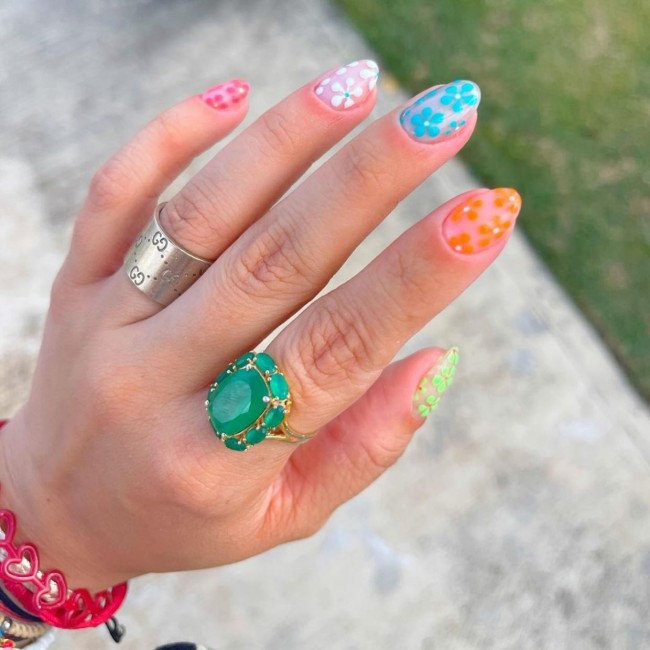 summer nails, summer nail trends, summer nail ideas, summer nail designs, summer nails 2022, vibrant nails, bright nails, nail art designs, colorful nails, mix and match nails, funky summer nails, colorful flower nails